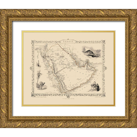 Arabian Peninsula Middle East - Tallis 1851 Gold Ornate Wood Framed Art Print with Double Matting by Tallis