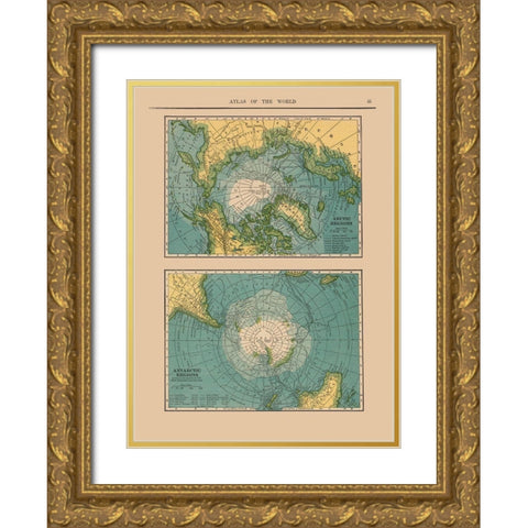 Arctic Antarctic Regions - Hammond 1910 Gold Ornate Wood Framed Art Print with Double Matting by Hammond