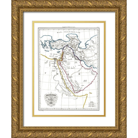 Hebrew Geography Arabia - 1831 Gold Ornate Wood Framed Art Print with Double Matting by Unknown
