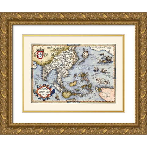 Southeast Asia Indonesia India - Ortelius 1570 Gold Ornate Wood Framed Art Print with Double Matting by Ortelius