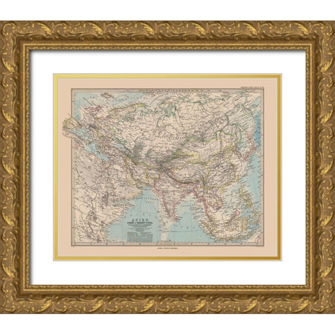 Asia - Stieler  1885 Gold Ornate Wood Framed Art Print with Double Matting by Stieler