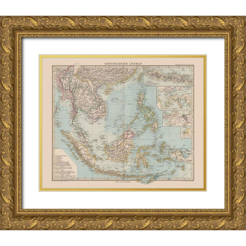 Southeast Asia - Stieler  1885 Gold Ornate Wood Framed Art Print with Double Matting by Stieler