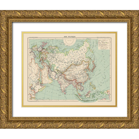Political of Asia - Schrader 1908 Gold Ornate Wood Framed Art Print with Double Matting by Schrader