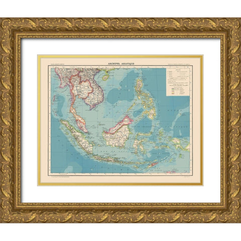 Asiatic Archipelago - Schrader 1908 Gold Ornate Wood Framed Art Print with Double Matting by Schrader