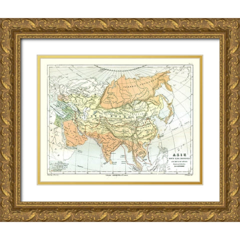 Asia Mongolian Empire - Cortambert 1880 Gold Ornate Wood Framed Art Print with Double Matting by Cortambert