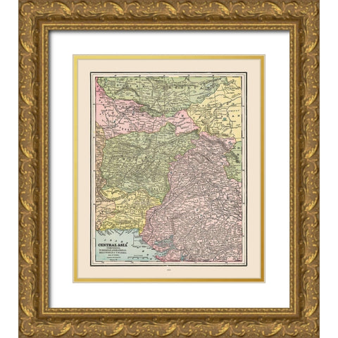 Central Asia - Cram 1892 Gold Ornate Wood Framed Art Print with Double Matting by Cram