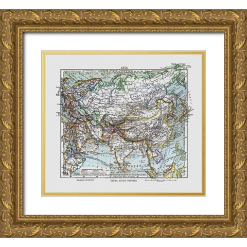 Asia - Perthes 1921 Gold Ornate Wood Framed Art Print with Double Matting by Perthes