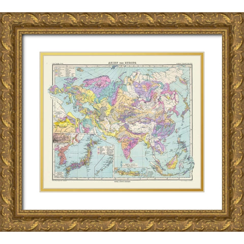 Asia Europe - Perthes 1889 Gold Ornate Wood Framed Art Print with Double Matting by Perthes