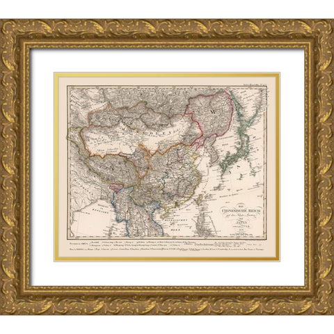 Asia Chinese Empire Japan - Stieler 1826 Gold Ornate Wood Framed Art Print with Double Matting by Stieler