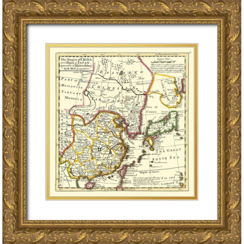 Asia Chinese Empire Japan - Moll 1736 Gold Ornate Wood Framed Art Print with Double Matting by Moll