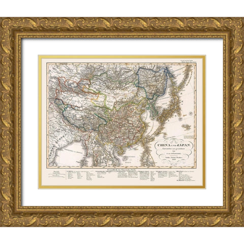 China Japan - Perthes 1850 Gold Ornate Wood Framed Art Print with Double Matting by Perthes