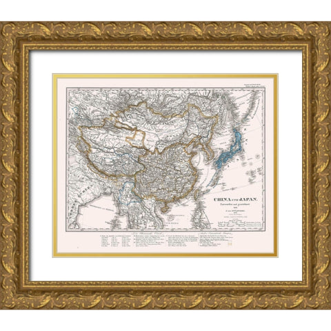 China Japan - Perthes 1866 Gold Ornate Wood Framed Art Print with Double Matting by Perthes