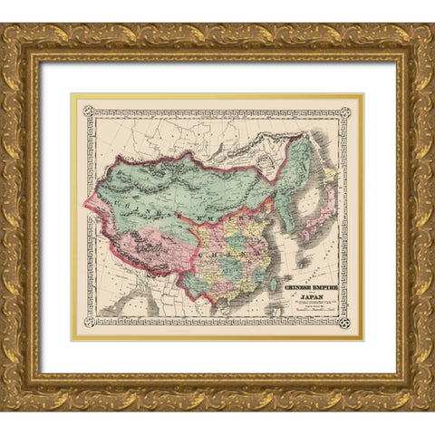 Asia Chinese Empire Japan - Schonberg 1865 Gold Ornate Wood Framed Art Print with Double Matting by Schonberg