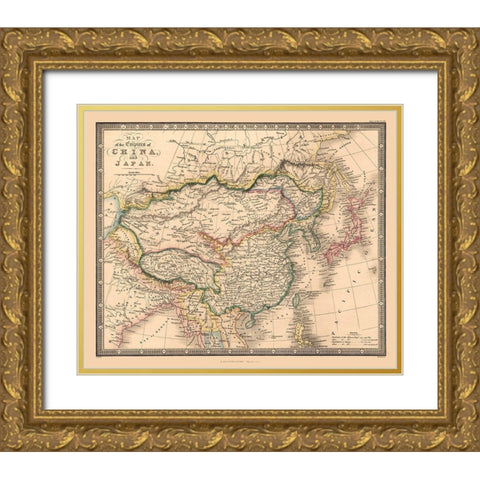 China Japan - Wyld 1864 Gold Ornate Wood Framed Art Print with Double Matting by Wyld