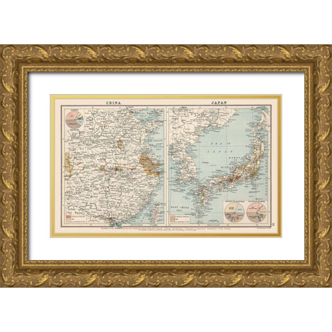 Asia China Japan Exports - Bartholomew 1907 Gold Ornate Wood Framed Art Print with Double Matting by Bartholomew