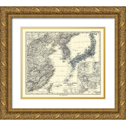 China Japan Korea - Perthes 1872 Gold Ornate Wood Framed Art Print with Double Matting by Perthes