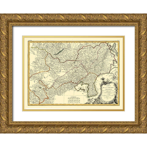 Asia Chinese Tartary - Bonne 1771 Gold Ornate Wood Framed Art Print with Double Matting by Bonne