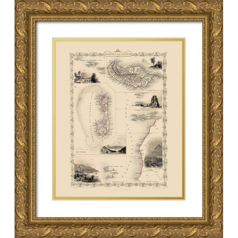 Atlantic Islands - Tallis 1851 Gold Ornate Wood Framed Art Print with Double Matting by Tallis