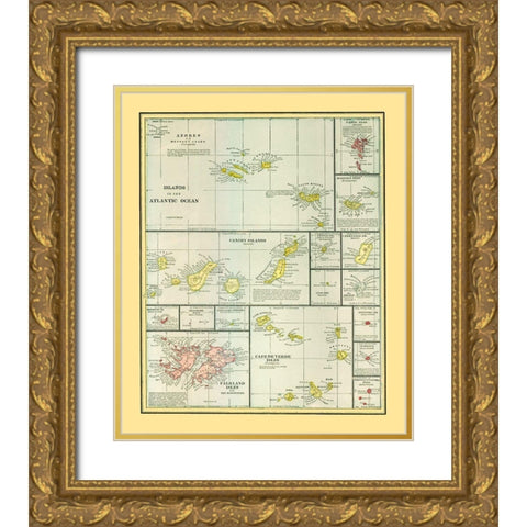 Atlantic Ocean Islands - Cram 1889 Gold Ornate Wood Framed Art Print with Double Matting by Cram