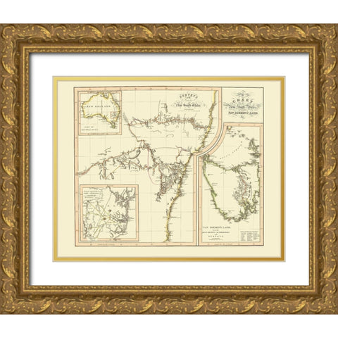 Australia New South Wales Van Diemens Land Gold Ornate Wood Framed Art Print with Double Matting by Thomson
