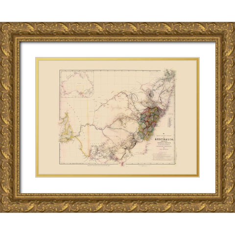 Southeast Australia - Arrowsmith 1844 Gold Ornate Wood Framed Art Print with Double Matting by Arrowsmith