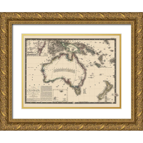 Australia Oceania - Brue 1826 Gold Ornate Wood Framed Art Print with Double Matting by Brue