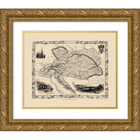 Austria - Tallis 1851 Gold Ornate Wood Framed Art Print with Double Matting by Tallis