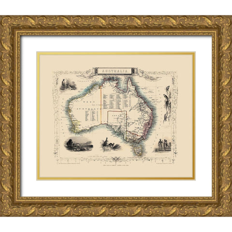 Australia - Tallis 1851 Gold Ornate Wood Framed Art Print with Double Matting by Tallis