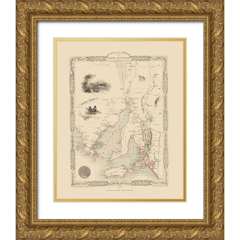 South Part Australia - Tallis 1851 Gold Ornate Wood Framed Art Print with Double Matting by Tallis