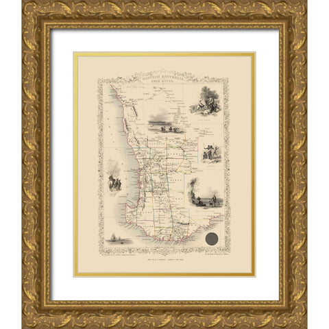 West Part Australia - Tallis 1851 Gold Ornate Wood Framed Art Print with Double Matting by Tallis