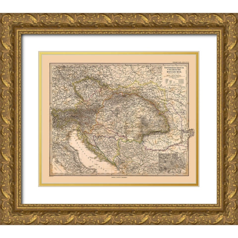 Austro Hungarian Empire - Stieler  1885 Gold Ornate Wood Framed Art Print with Double Matting by Stieler