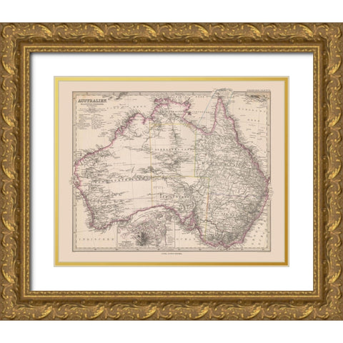 Australia - Stieler  1885 Gold Ornate Wood Framed Art Print with Double Matting by Stieler