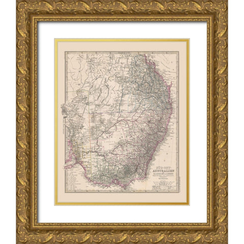 Southeast Australia - Stieler  1885 Gold Ornate Wood Framed Art Print with Double Matting by Stieler