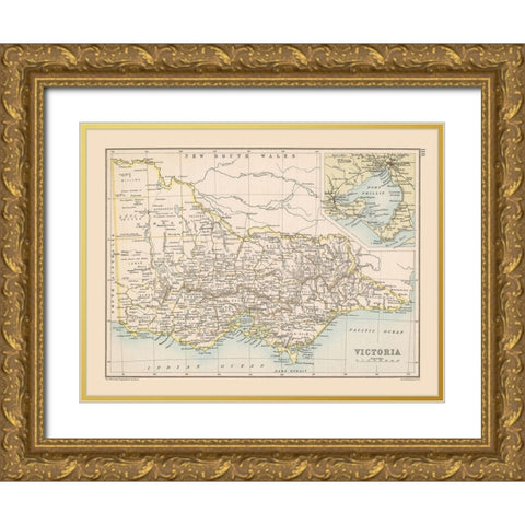 Victoria State Australia - Bartholomew 1892 Gold Ornate Wood Framed Art Print with Double Matting by Bartholomew
