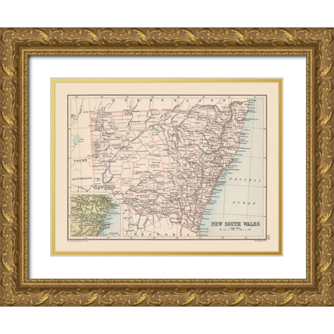 New South Wales Australia - Bartholomew 1892 Gold Ornate Wood Framed Art Print with Double Matting by Bartholomew