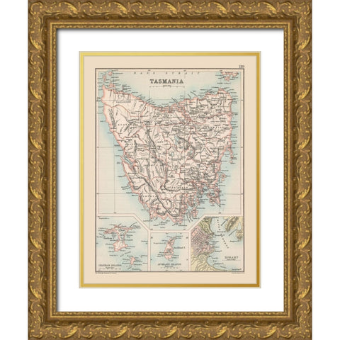 Australia Tasmania  - Bartholomew 1892 Gold Ornate Wood Framed Art Print with Double Matting by Bartholomew