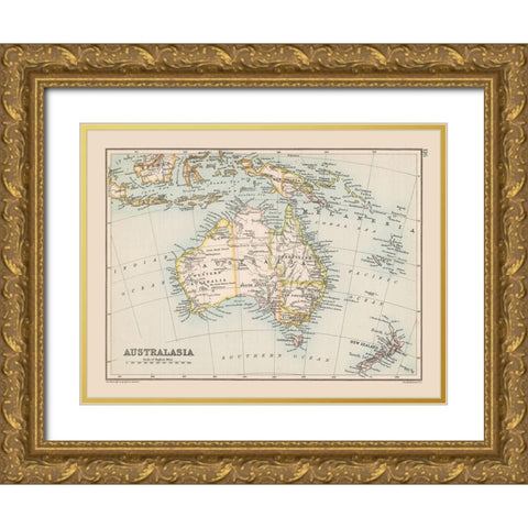 Australasia - Bartholomew 1892 Gold Ornate Wood Framed Art Print with Double Matting by Bartholomew