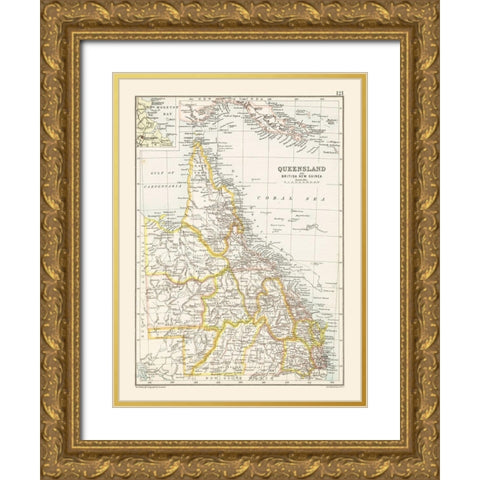 Australia Queensland British New Guinea Gold Ornate Wood Framed Art Print with Double Matting by Bartholomew