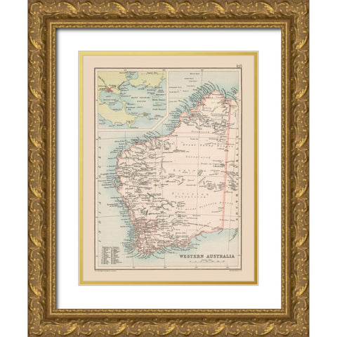 Western Australia - Bartholomew 1892 Gold Ornate Wood Framed Art Print with Double Matting by Bartholomew