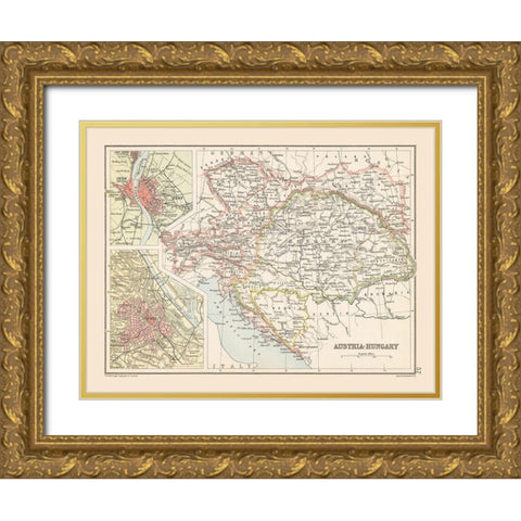 Austria Hungary - Bartholomew 1892 Gold Ornate Wood Framed Art Print with Double Matting by Bartholomew