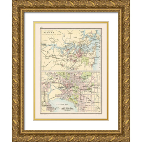 Australia Sydney Melbourne - Bartholomew 1892 Gold Ornate Wood Framed Art Print with Double Matting by Bartholomew