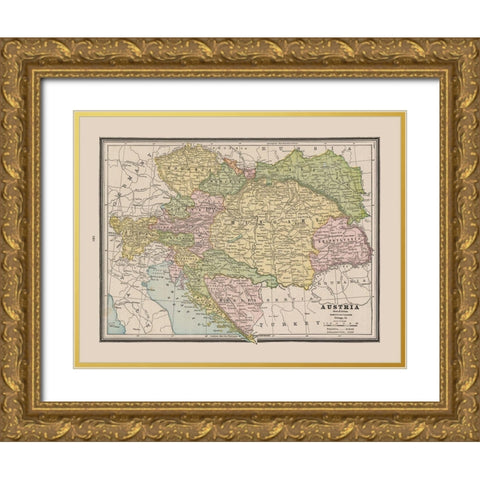 Austria - Cram 1888 Gold Ornate Wood Framed Art Print with Double Matting by Cram