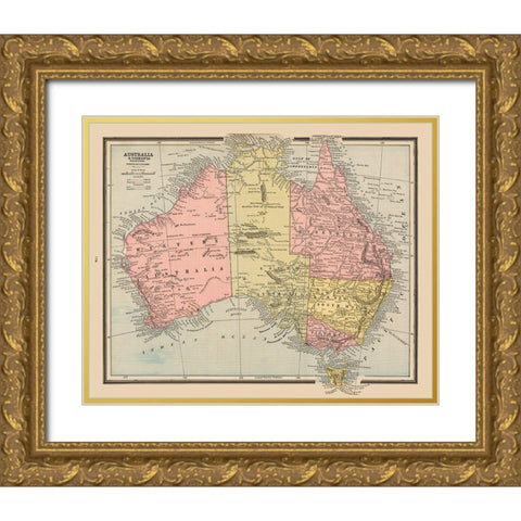 Tasmania Australia - Cram 1888 Gold Ornate Wood Framed Art Print with Double Matting by Cram