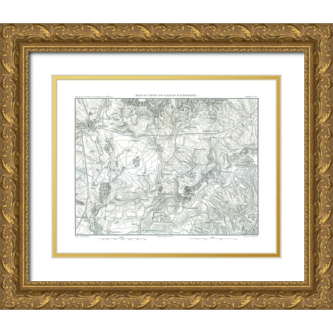 Field Plan of Battle of Austerlitz - Thiers 1866 Gold Ornate Wood Framed Art Print with Double Matting by Unknown
