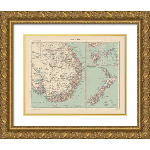 South East Australia - Schrader 1908 Gold Ornate Wood Framed Art Print with Double Matting by Schrader
