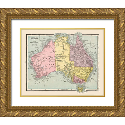 Australia Tasmania - Cram 1892 Gold Ornate Wood Framed Art Print with Double Matting by Cram