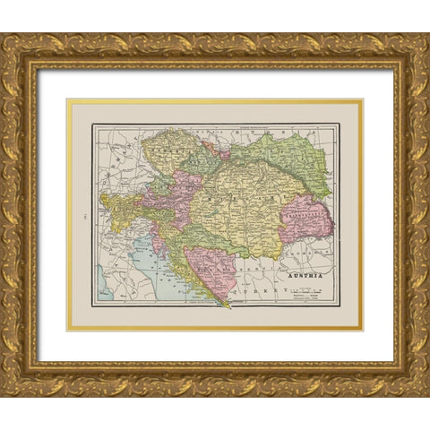 Austria - Cram 1892 Gold Ornate Wood Framed Art Print with Double Matting by Cram