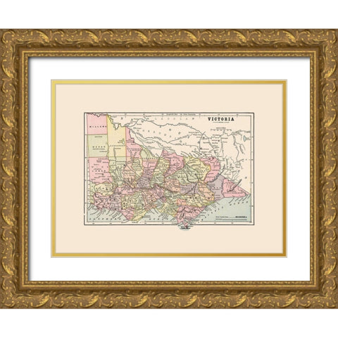 Victoria Australia - Cram 1892 Gold Ornate Wood Framed Art Print with Double Matting by Cram