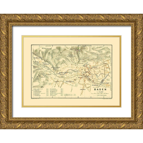 Baden Austria - Baedeker 1910 Gold Ornate Wood Framed Art Print with Double Matting by Baedeker