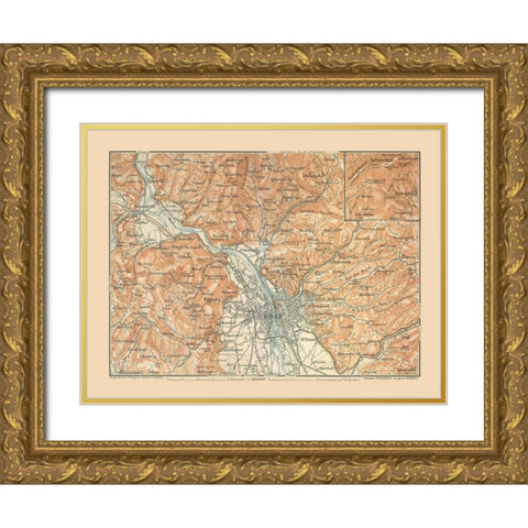 Graz Austria - Baedeker 1910 Gold Ornate Wood Framed Art Print with Double Matting by Baedeker